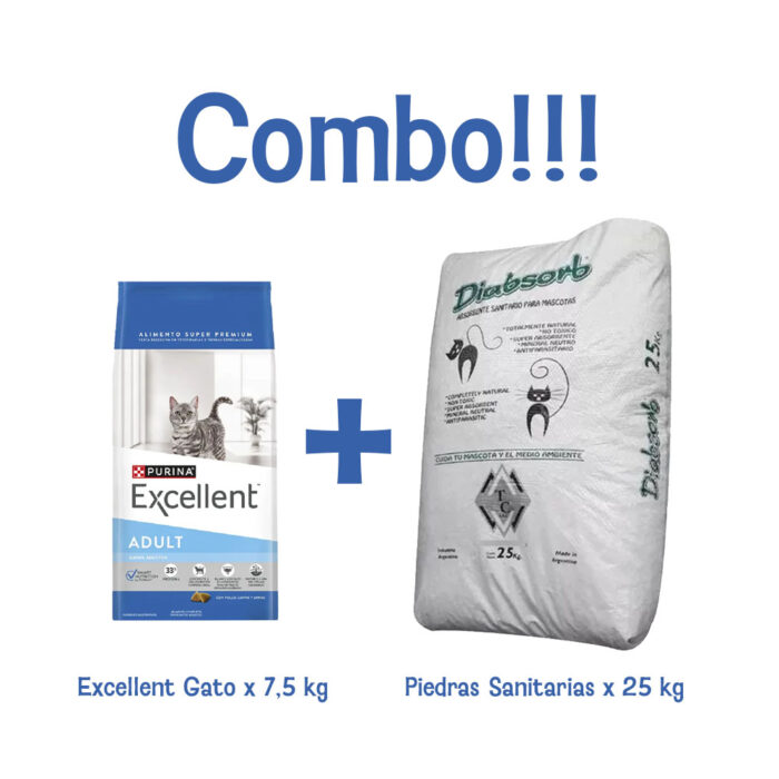 Combo Excellent Gato Adulto x 7,5 kg + Piedras Sanitarias x 25 kg