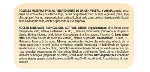 Yenú Gatos Ingredientes Yenú Gatos Adultos x 7,5 kg